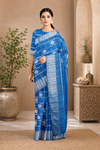 Blue Dobby Saree with Silver Zari Border and Butis