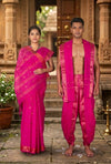 Magenta Dobby Couple Set with Blue and Golden Zari Border and Butis