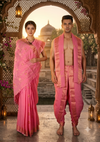 Pink Dobby Couple Set with Silver and Golden Zari Border and Butis