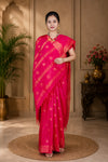 Amaranth Red Dobby Saree with Golden Zari Border and Butis