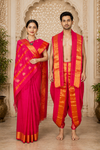 Magenta Dobby Couple Set with Golden Zari Border and Butis