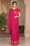 Magenta Dobby Saree with Red and Golden Zari Border, Checks and Butis