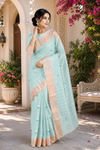 Sea Green Dobby Saree with Goldan Zari Border and Butis