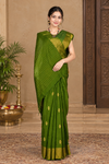 Green Dobby Saree with Golden Zari Border and Butis