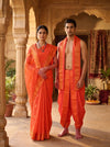 Orange Dobby Couple Set with Golden Zari Border and Butis