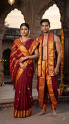 Maroon Dobby Couple Set with Golden Zari Border and Butis