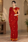Berry Red Dobby Saree with Golden Zari Border and Butis
