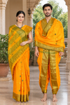 Yellow Dobby Couple Set with Green and Golden Zari Border and Butis