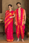 Magenta Dobby Couple Set with Red and Golden Zari Border and Butis