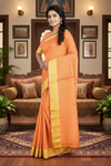 Orange Semi Organic Dobby Saree with Golden Zari, Yellow and Magenta Border and Butis