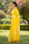 Yellow and White Hand Painted Saree