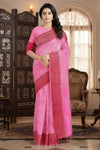 Magenta and Silver Zari Jacquard Saree with Red Border