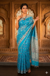 Blue Cotton Cholfi Cut Work with Sona Rupa Matching Banarasi Saree