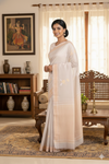 Off White Hand Woven Hand Spun Saree with Silver and Golden Zari Border and Butas