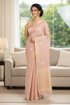 Desert Sand Saree with White, Golden and Silver Zari Border and Butis