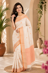 Off White Jacquard Saree with Orange Border and Butis
