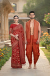 Red and Golden Zari Jacquard Banarasi Couple Set