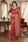 Ruby Red and Golden Zari Jacquard Saree