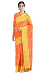 Crayola Orange and Golden Zari Jacquard Saree with Yellow and Pink Border