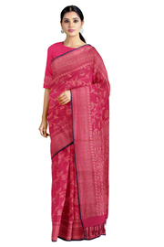 Raspberry Pink and Golden Zari Jacquard Saree with Raisin Purple Border