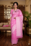 Pink and Silver Zari Jacquard Cotton Banarasi Saree