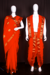 Orange Dobby Couple Set with Golden Zari Border and Butis