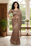 Brown and Silver Zari Jacquard Saree