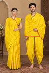 Yellow and Golden Zari Jacquard Couple Set with Red and Green Border