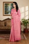 Pink, Golden and Silver Zari Jacquard Saree with Magenta Border