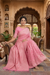 Pink and Silver Zari Jacquard Cotton Banarasi Saree