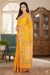 Yellow Jacquard Saree with Magenta and Floral Border
