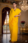 Yellow and Orange Hand Embroidered Kantha Saree