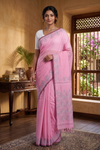 Pink Saree with kantha Floral Embroidery