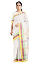 Off White Saree with Multi Border