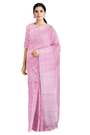 Pearl Pink Saree with White Checks and Border