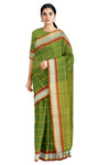 Green Saree with Yellow Check and Yellow, Red Border