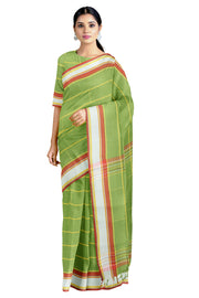 Green Saree with Briks Design and Multi Border