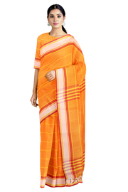 Orange Saree with Red, White Border