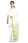 White Saree with Gray, Yellow Border