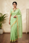 Self Check Green Saree with Cheese Yellow Border