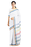 White Saree with Red, Yellow Border