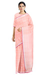 Peach Check Saree with Magenta Border