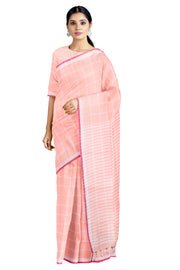 Peach Check Saree with Magenta Border