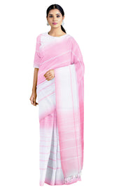 Baby Pink and White Saree with Pink and White Stripes Border
