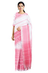 Pink, White Saree with Pink, White Striped Base and Sem Border
