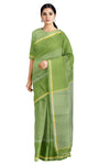 Kelly Green Saree with White, Yellow Border