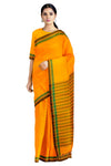 Orange Saree with Green and Brown Border
