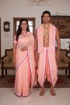 Peach Couple Set with White Checks and Magenta Border