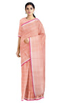 Peach Saree with White Checks and Magenta Border
