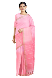 Punch Pink and Creamy Pink Saree with Brown Border